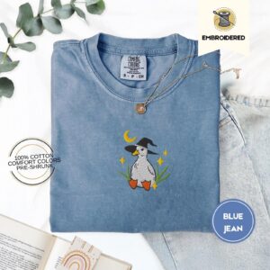 Blue Jean Witchy Duckling Embroidered T-Shirt