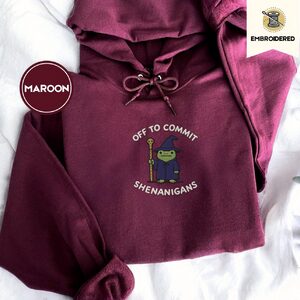 Maroon Wizard Frog Embroidered Hoodie