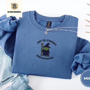 Indigo Blue Wizard Frog Embroidered Sweatshirt