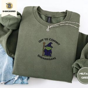 Military Green Wizard Frog Embroidered Sweatshirt