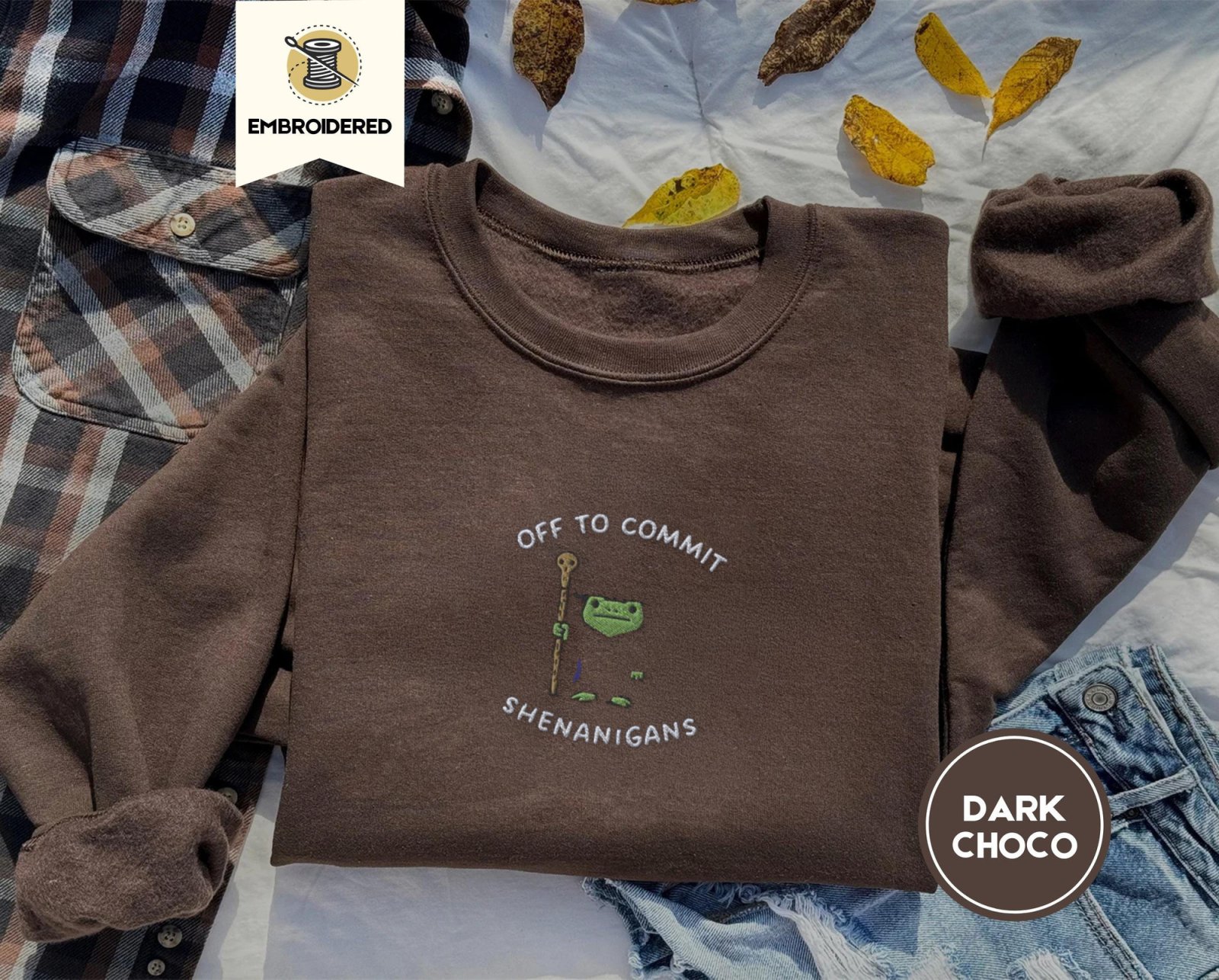 Dark Chocolate Wizard Frog Shenanigans Embroidered Sweatshirt