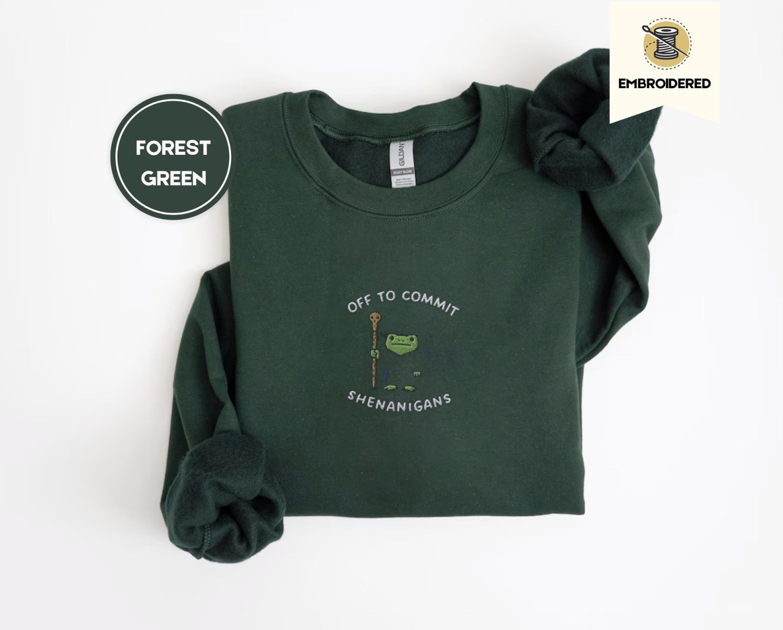 Forest Green Wizard Frog Shenanigans Embroidered Sweatshirt