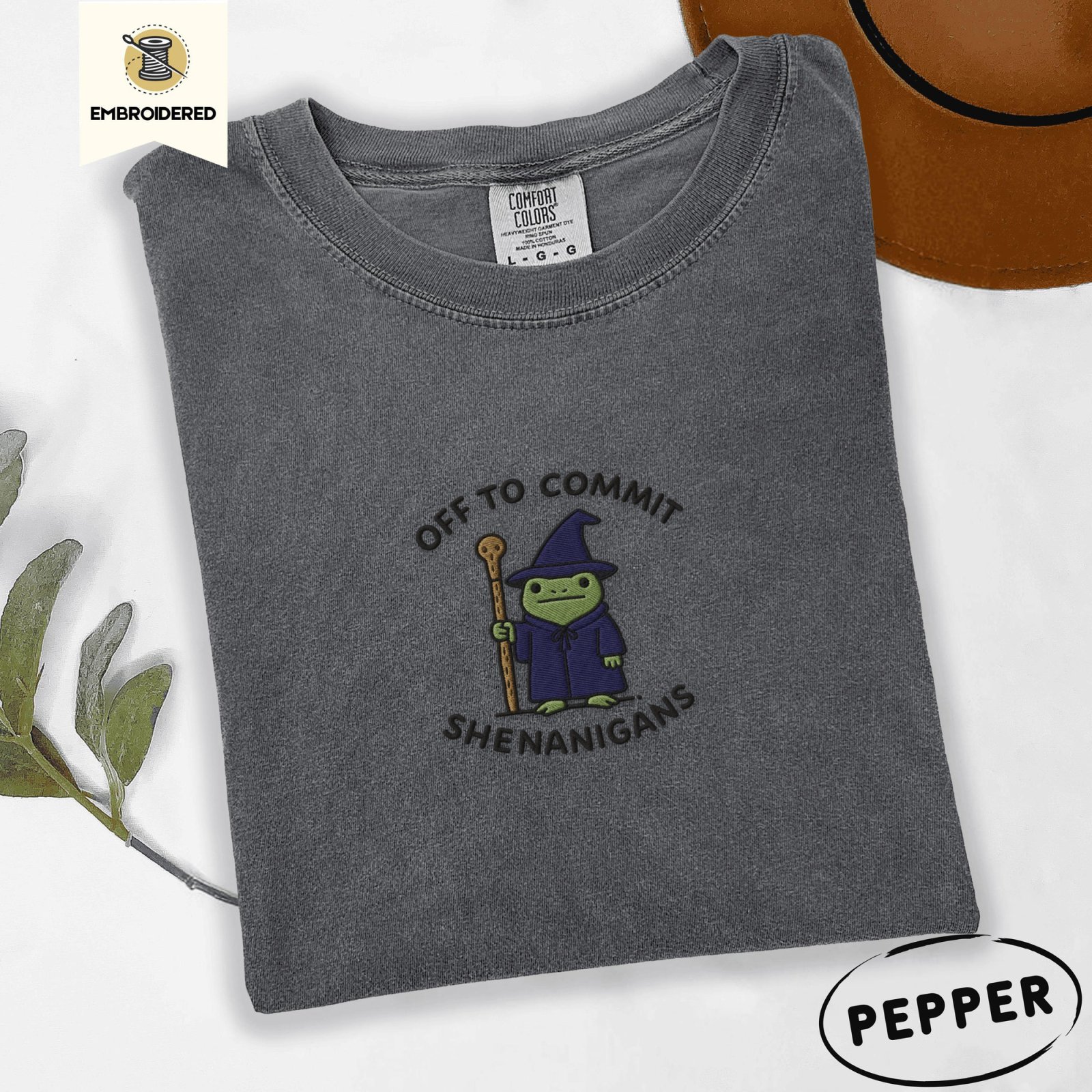 Pepper Wizard Frog Shenanigans Embroidered T-Shirt