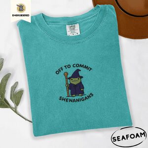 Seafoam Wizard Frog Shenanigans Embroidered T-Shirt