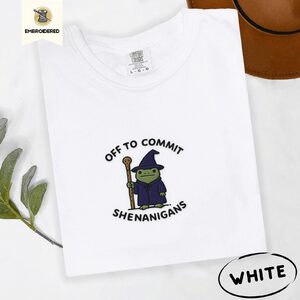 White Wizard Frog Shenanigans Embroidered T-Shirt
