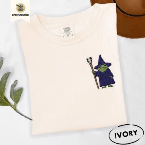 Ivory Wizard Frog with Staff Embroidered T-Shirt