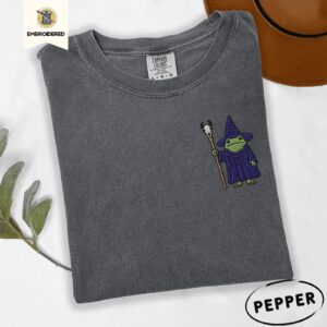 Pepper Wizard Frog with Staff Embroidered T-Shirt