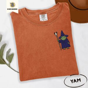 Yam Wizard Frog with Staff Embroidered T-Shirt