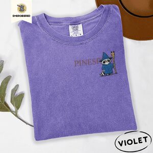 Violet Wizard Raccoon Embroidered T-Shirt
