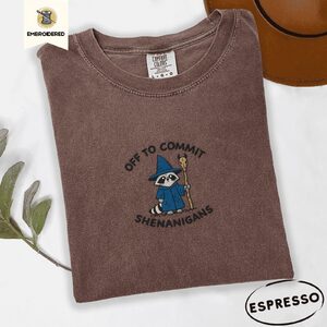 Espresso Wizard Raccoon Shenanigans Embroidered T-Shirt