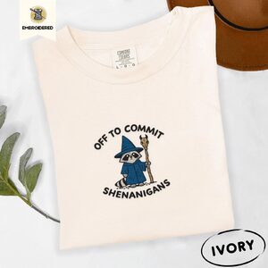 Ivory Wizard Raccoon Shenanigans Embroidered T-Shirt
