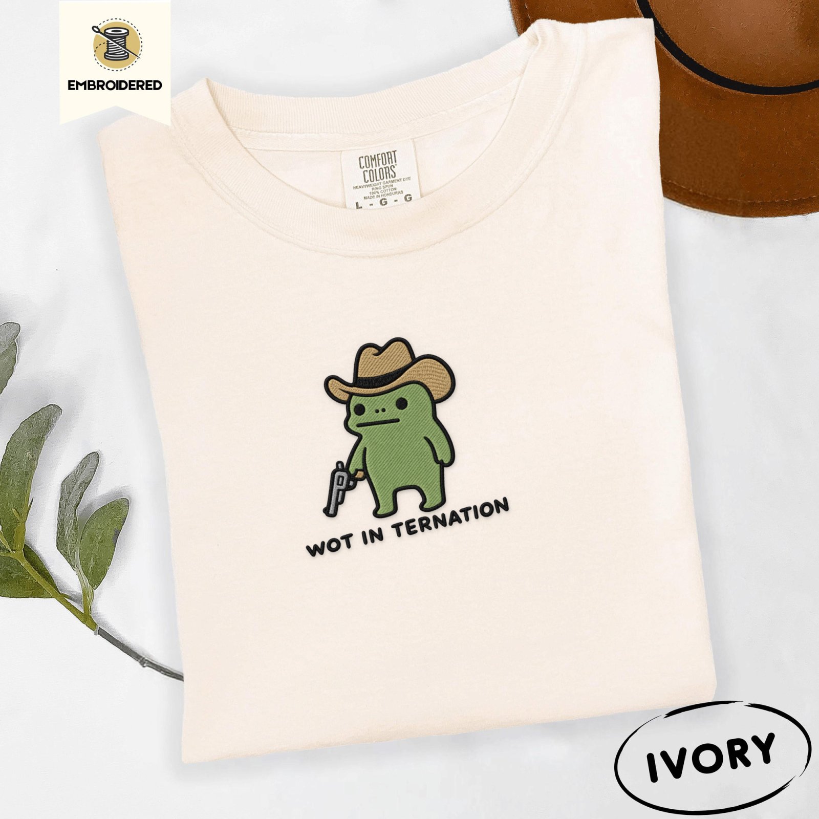 Ivory Wot in Tarnation Cowboy Frog Embroidered T-Shirt