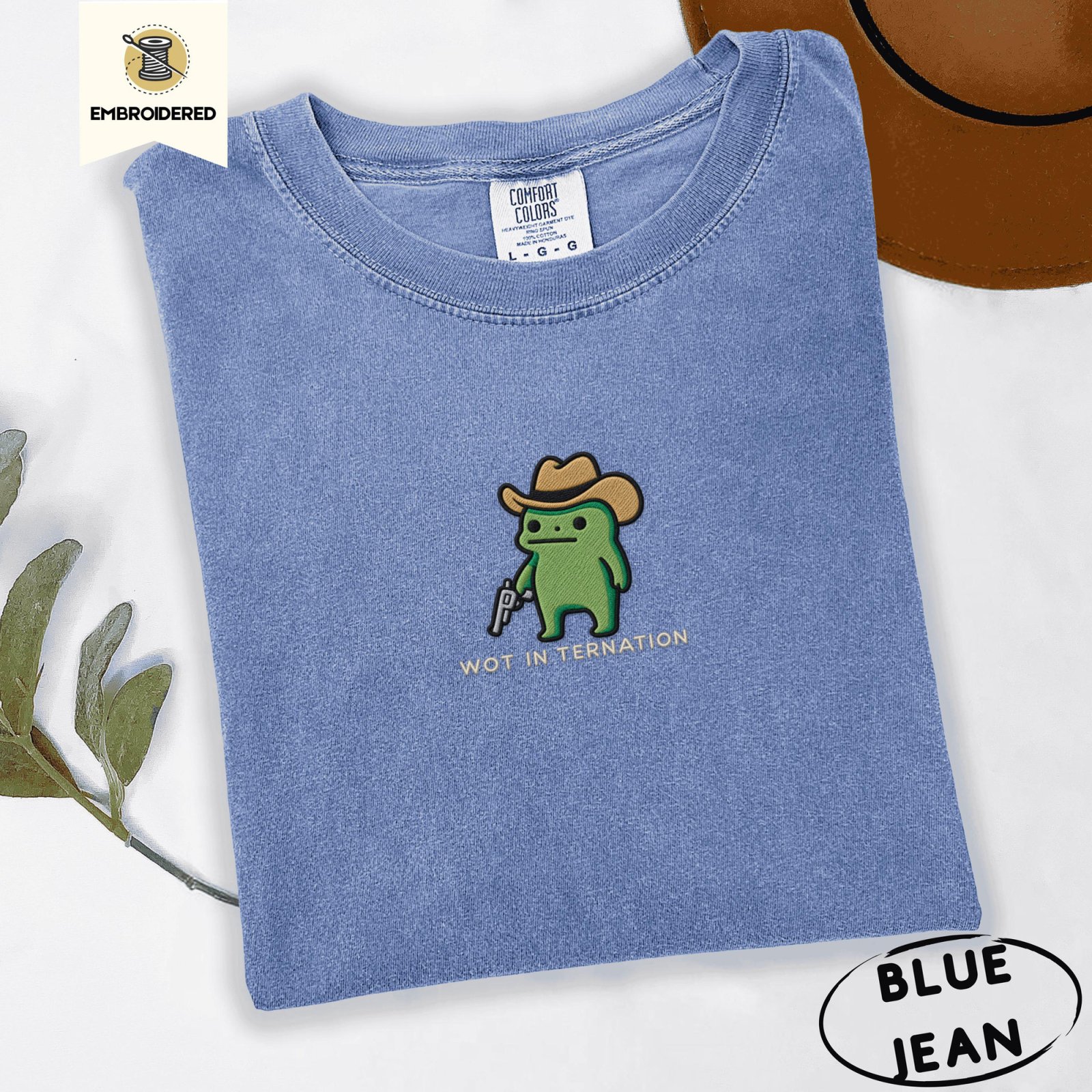 Blue Jean Wot in Ternation Cowboy Frog Embroidered T-Shirt