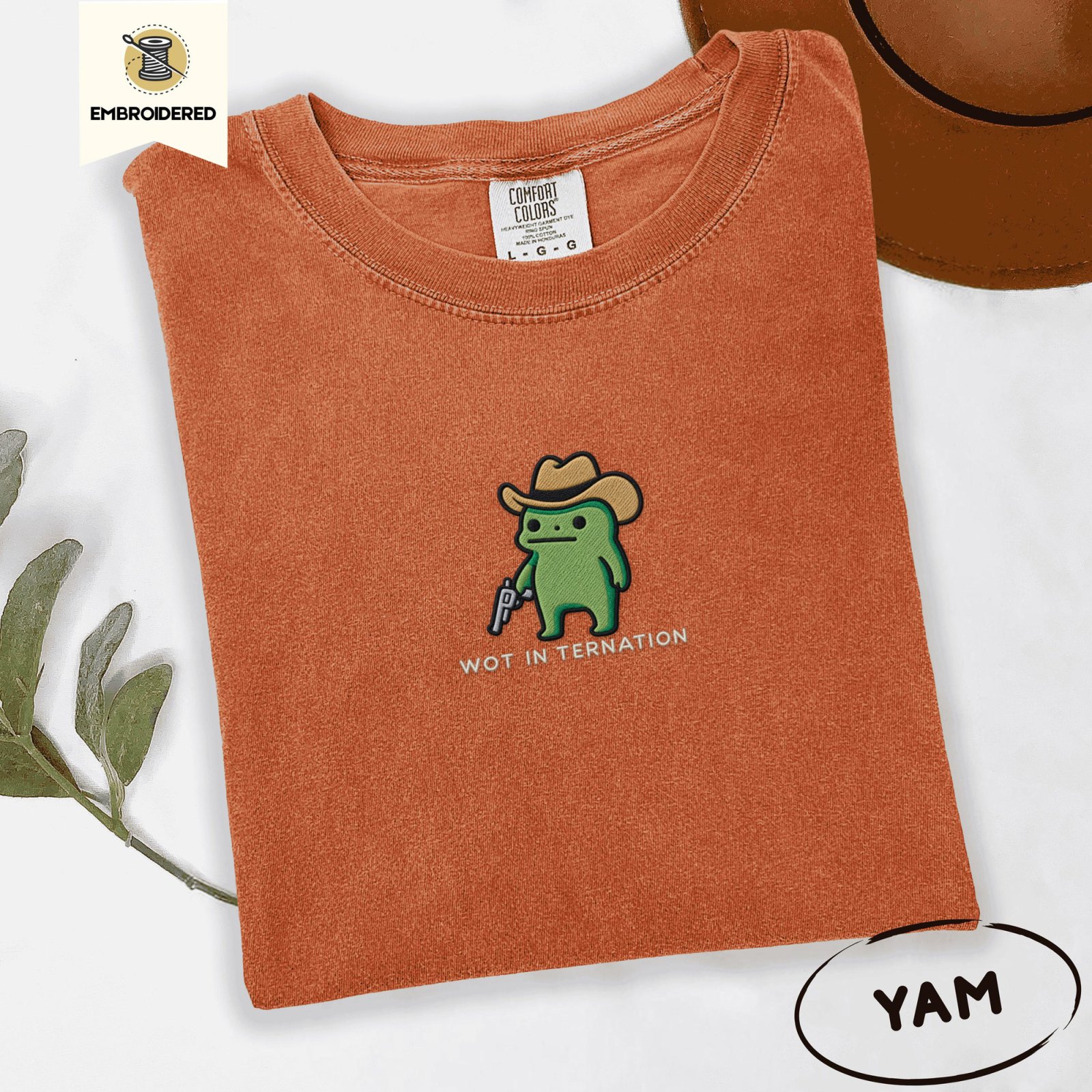 Yam Wot in Ternation Cowboy Frog Embroidered T-Shirt