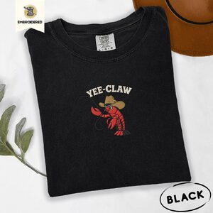 Black Yee Claw Cowboy Lobster Embroidered T-Shirt