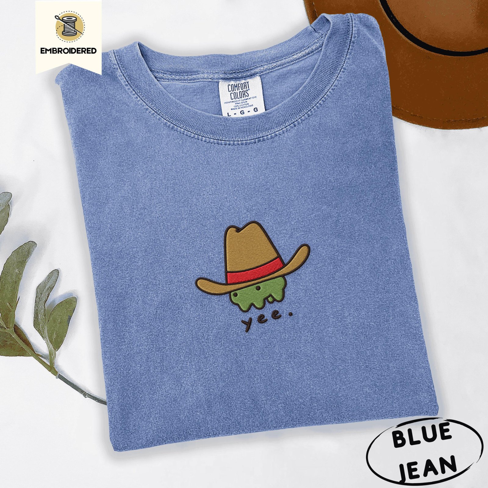 Blue Jean Yee Cowboy Frog Embroidered T-Shirt