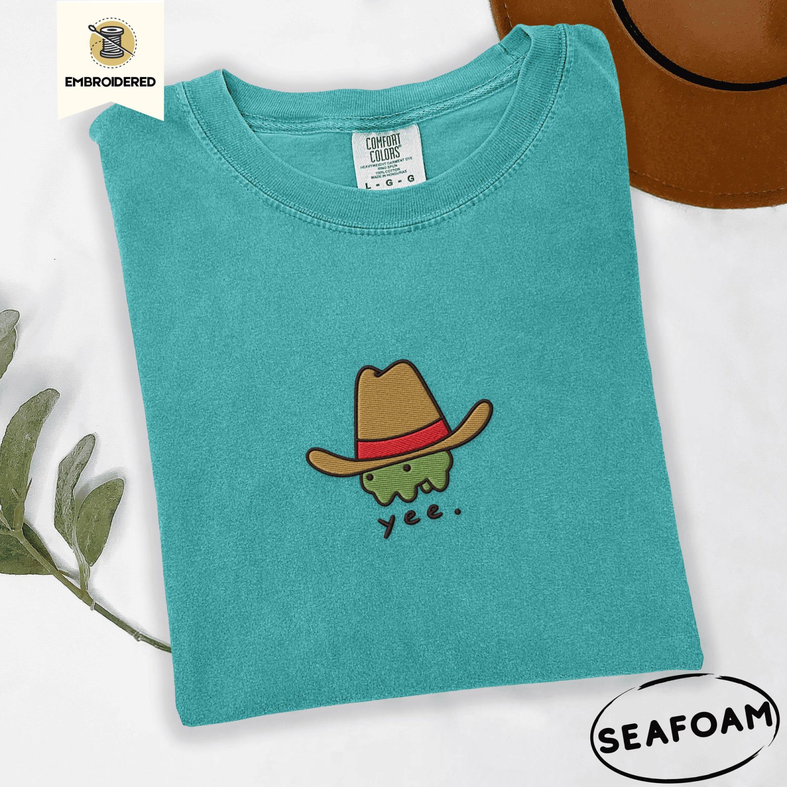Seafoam Yee Cowboy Frog Embroidered T-Shirt